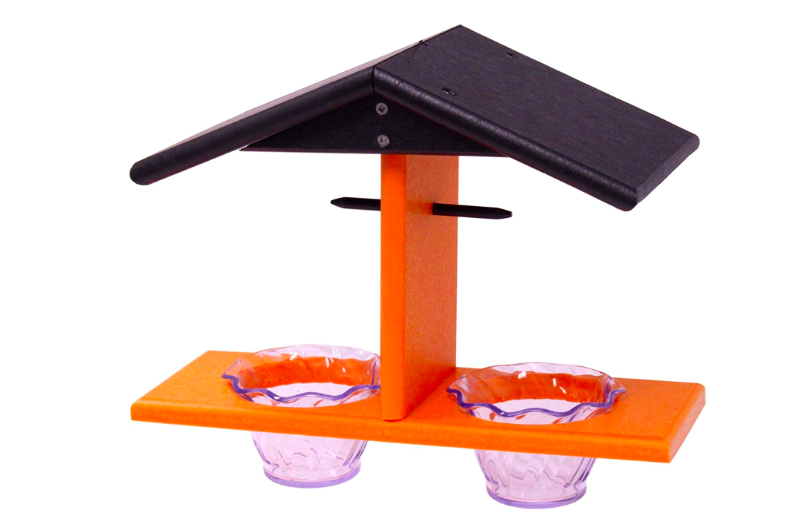 AmishToyBox.com Oriole Bird Feeder, Double-Cup Jelly Oriole Feeder with Pegs for Orange Halves