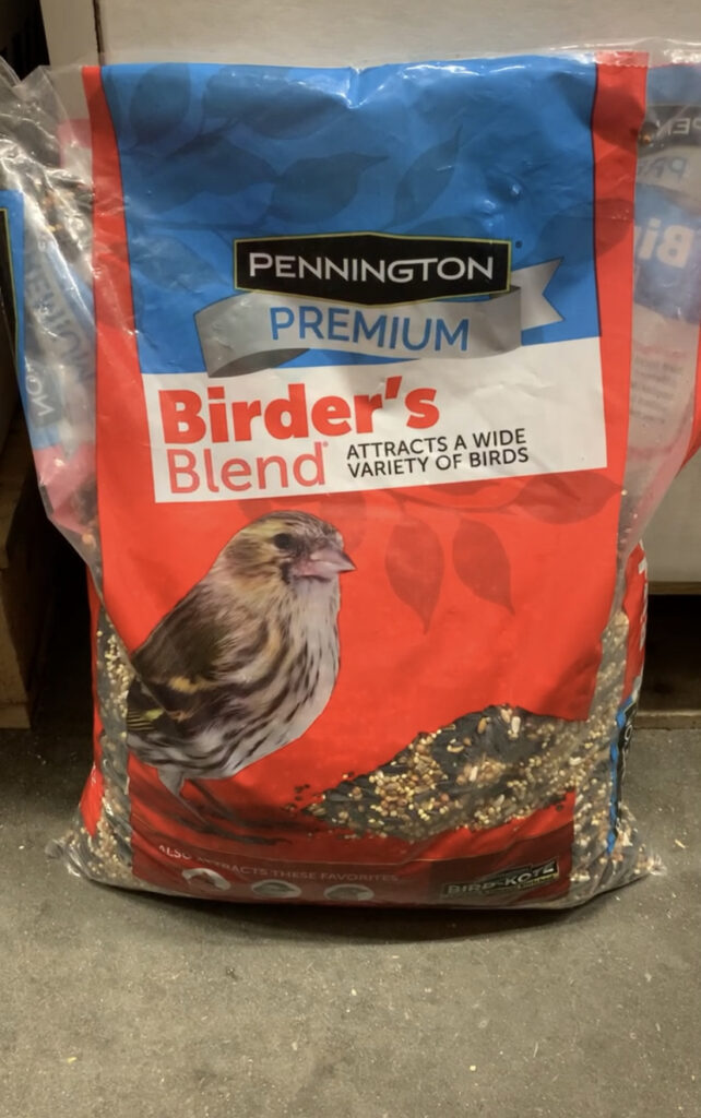 A bag of Pennington Premium Birder's Blend for sale at the Home Depot.