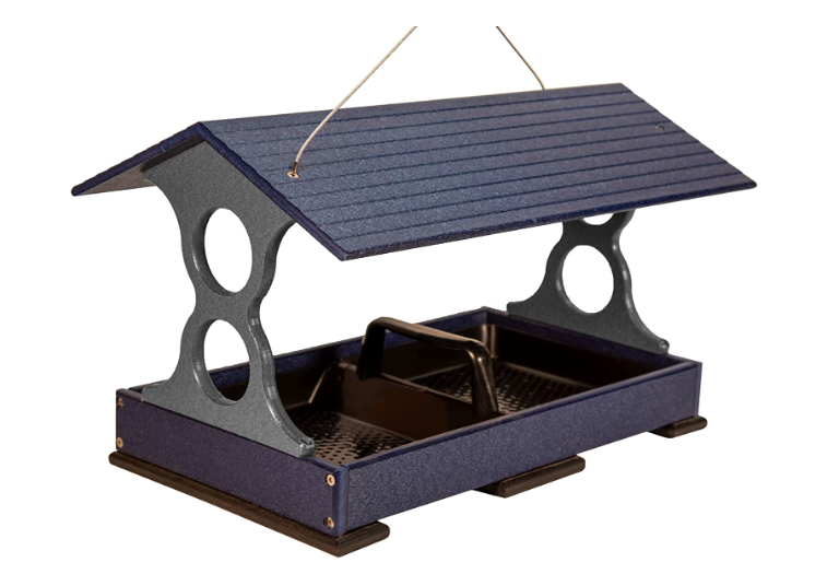 JCs Wildlife Blue and Gray Large Fly Thru Bird Feeder with Removable Seed Tray