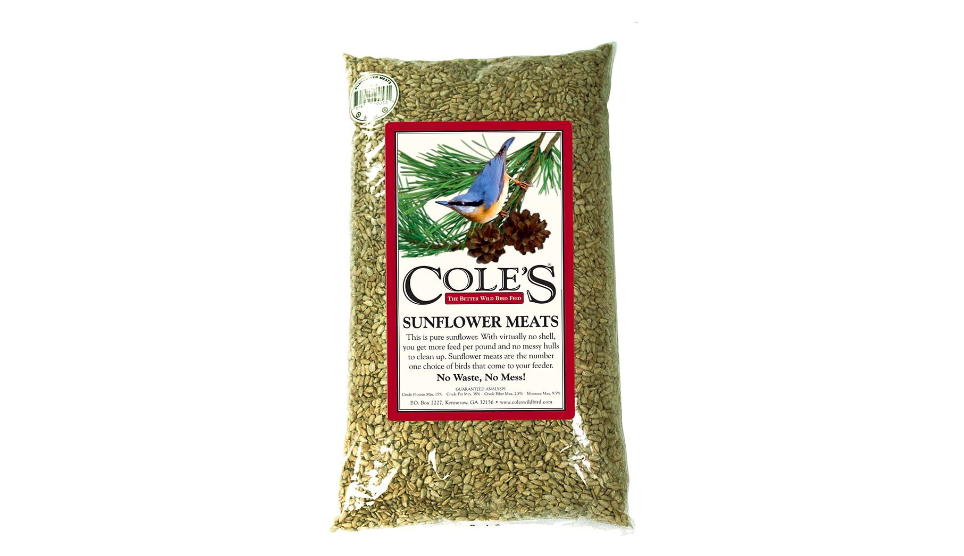 Cole's Sunflower Meats Bird Seed, 20-Pound bag. For sale on Amazon. 